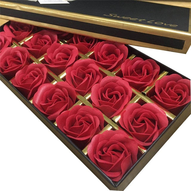 18Pcs / box Simulation Rose Soap Flower With Ribbon Wedding Souvenir Creative Romantic Valentines Day Birthday Beautiful Gift