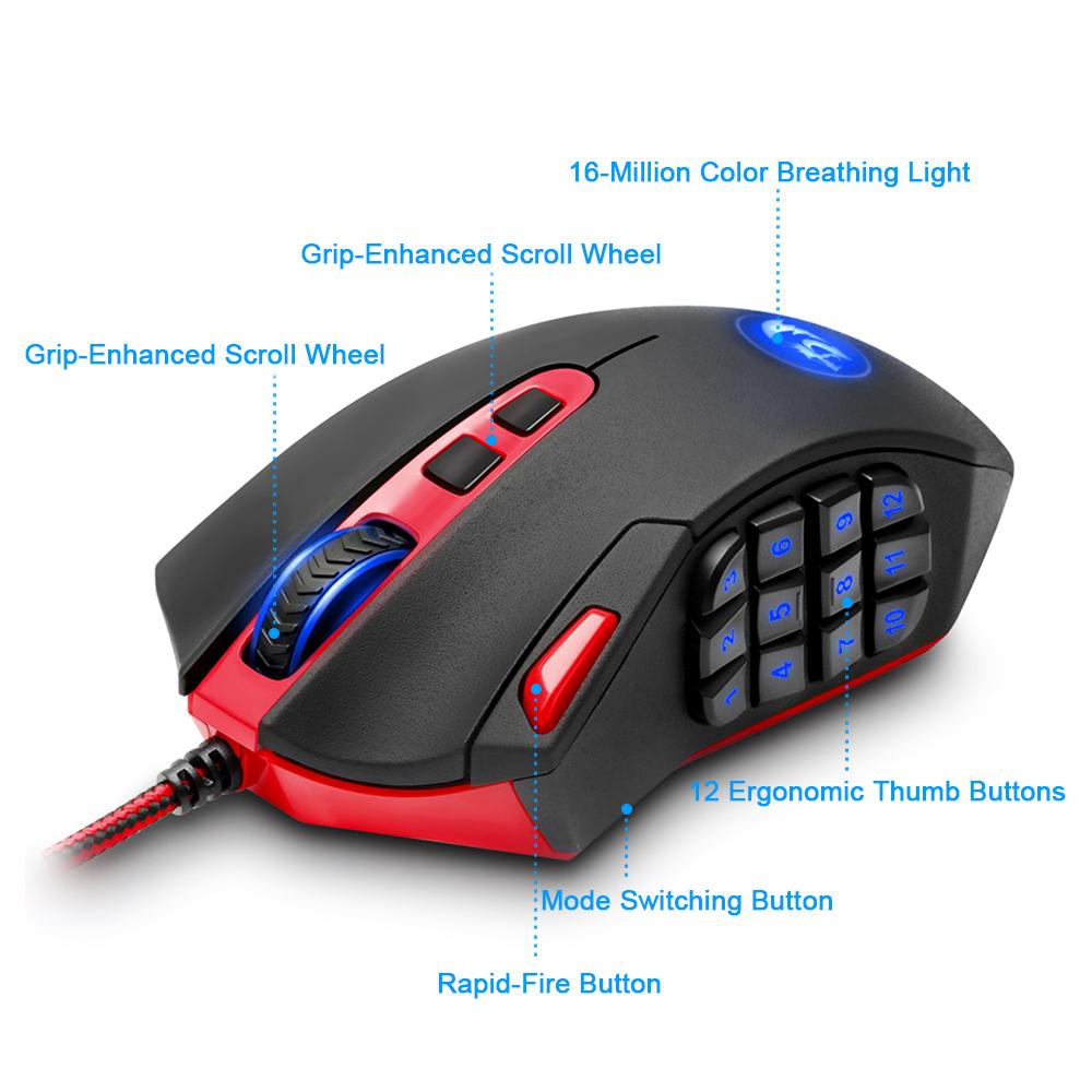 Redragon USB Gaming Mouse 16400 DPI 19 buttons ergonomic design for desktop computer accessories programmable  gamer lol PC