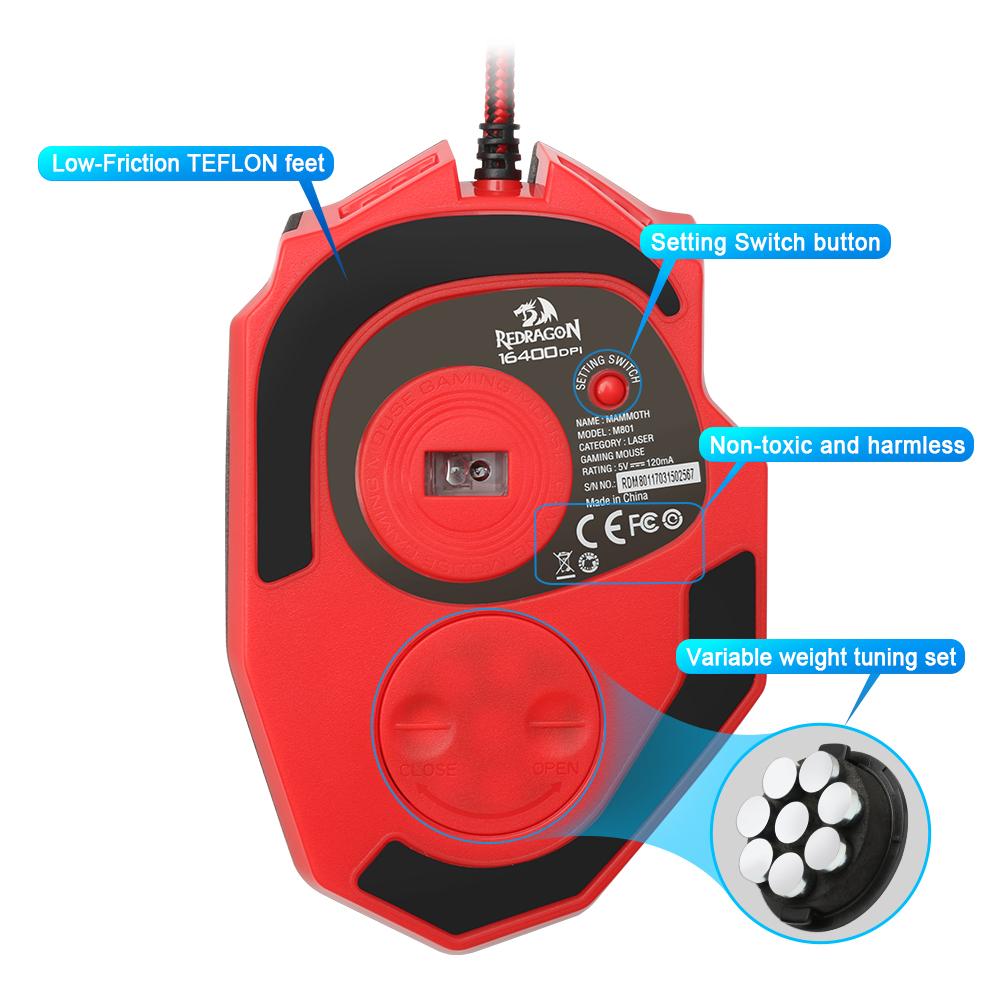 Redragon Gaming Mouse PC 16400 DPI speed Laser engine 9 programmable buttons 16 color backlight USB Wired for Desktop