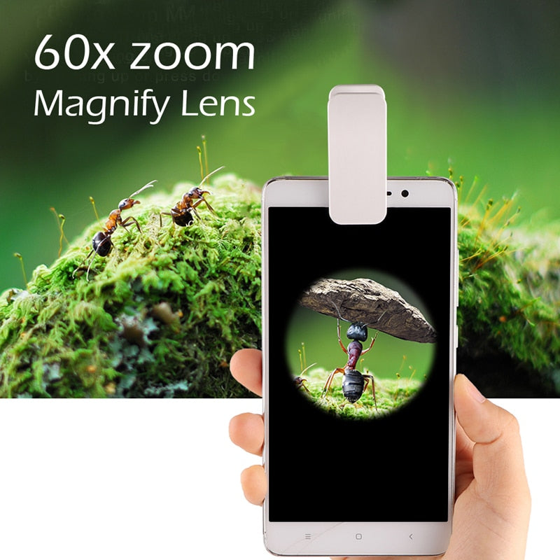 60X Optical Zoom Phone Microscope Lens Micro Phone Lens Magnifier With Clip