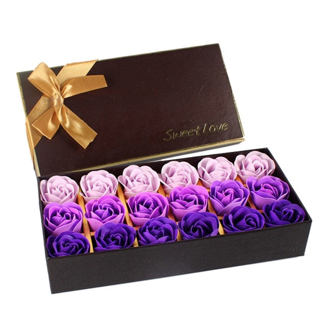 18Pcs / box Simulation Rose Soap Flower With Ribbon Wedding Souvenir Creative Romantic Valentines Day Birthday Beautiful Gift