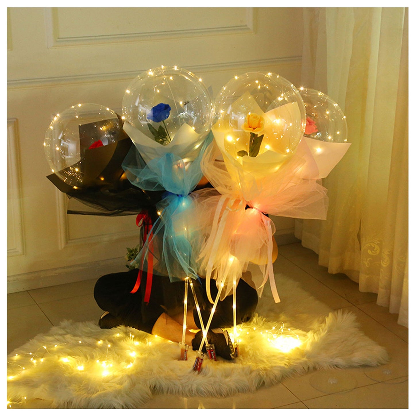 LED Luminous Balloon Rose Bouquet Transparent Bobo Ball Rose Valentines Day Gift Birthday Party Wedding Decoration Balloons #6