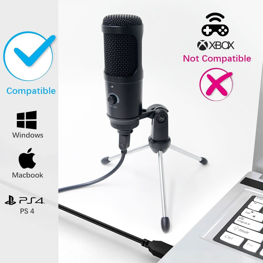 Streaming USB Microphone Metal Condenser Microphones for Laptop Computer Recording Studio Streaming Karaoke Youtube