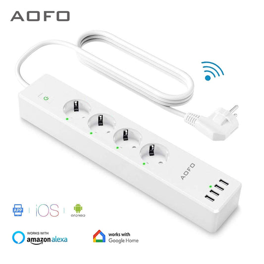 Wifi Smart Power Strip 4 EU Outlets Plug with 4 USBCharging Port Timing App Voice Control Work with Alexa Google Home Assistant