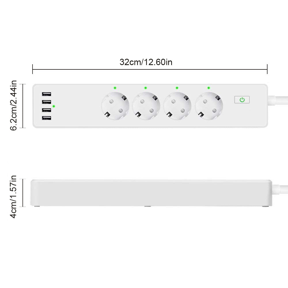 Wifi Smart Power Strip 4 EU Outlets Plug with 4 USBCharging Port Timing App Voice Control Work with Alexa Google Home Assistant