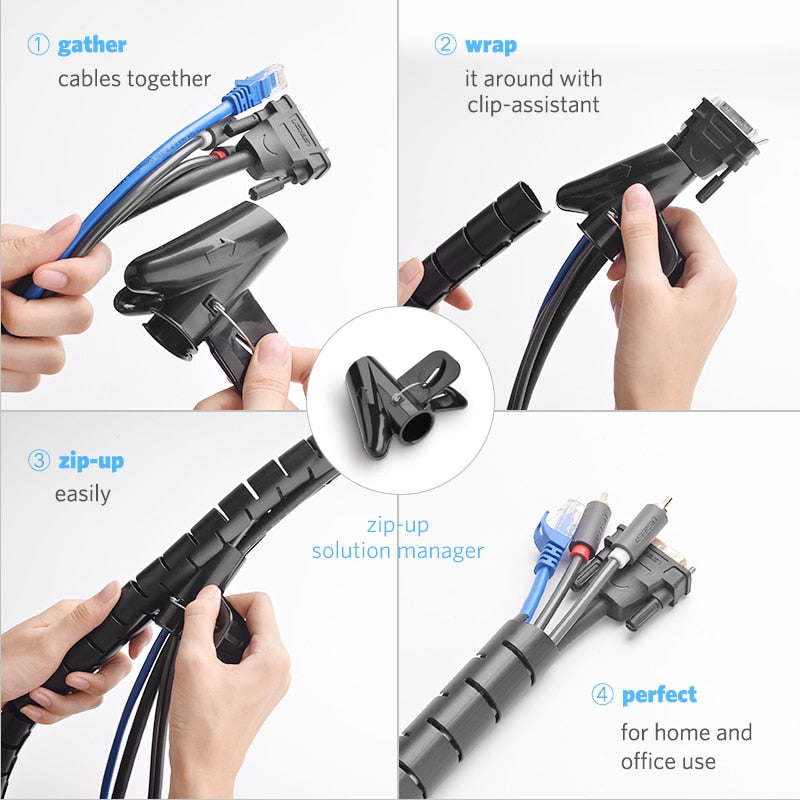 Ugreen Cable Holder Organizer 25mm Diameter Flexible Spiral Tube Cable Organizer Wire Management Cord Protector Cable Winder