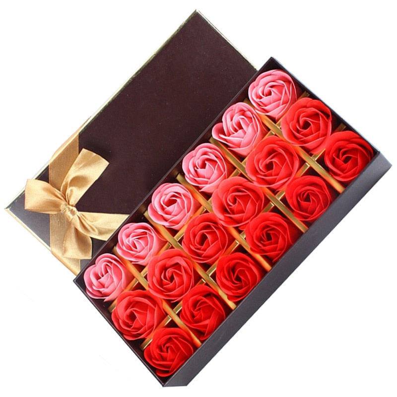 18Pcs / box Simulation Rose Soap Flower With Ribbon Wedding Souvenir Creative Romantic Valentines Day Birthday Beautiful Gift