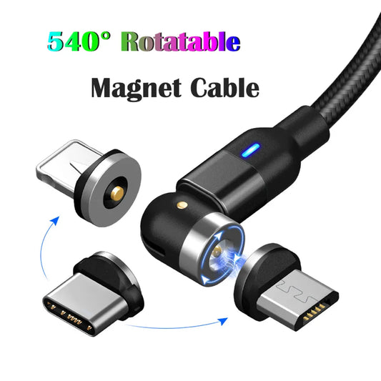 540 Degree Rotatable Apple Magnetic Charger For iPhone Cable USB C Magnetic Micro USB Cable Type C Gaming Cord Wire For Charging