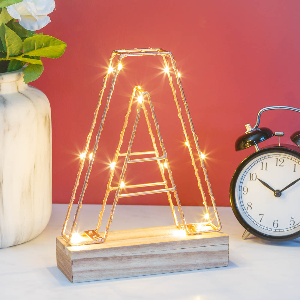 Light Up Letter A Wire Frame Copper Rose Gold Alphabet Light